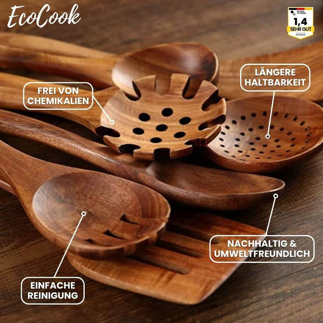 EcoCook | 7-teiliges Teakholz-Küchenutensilien-Set